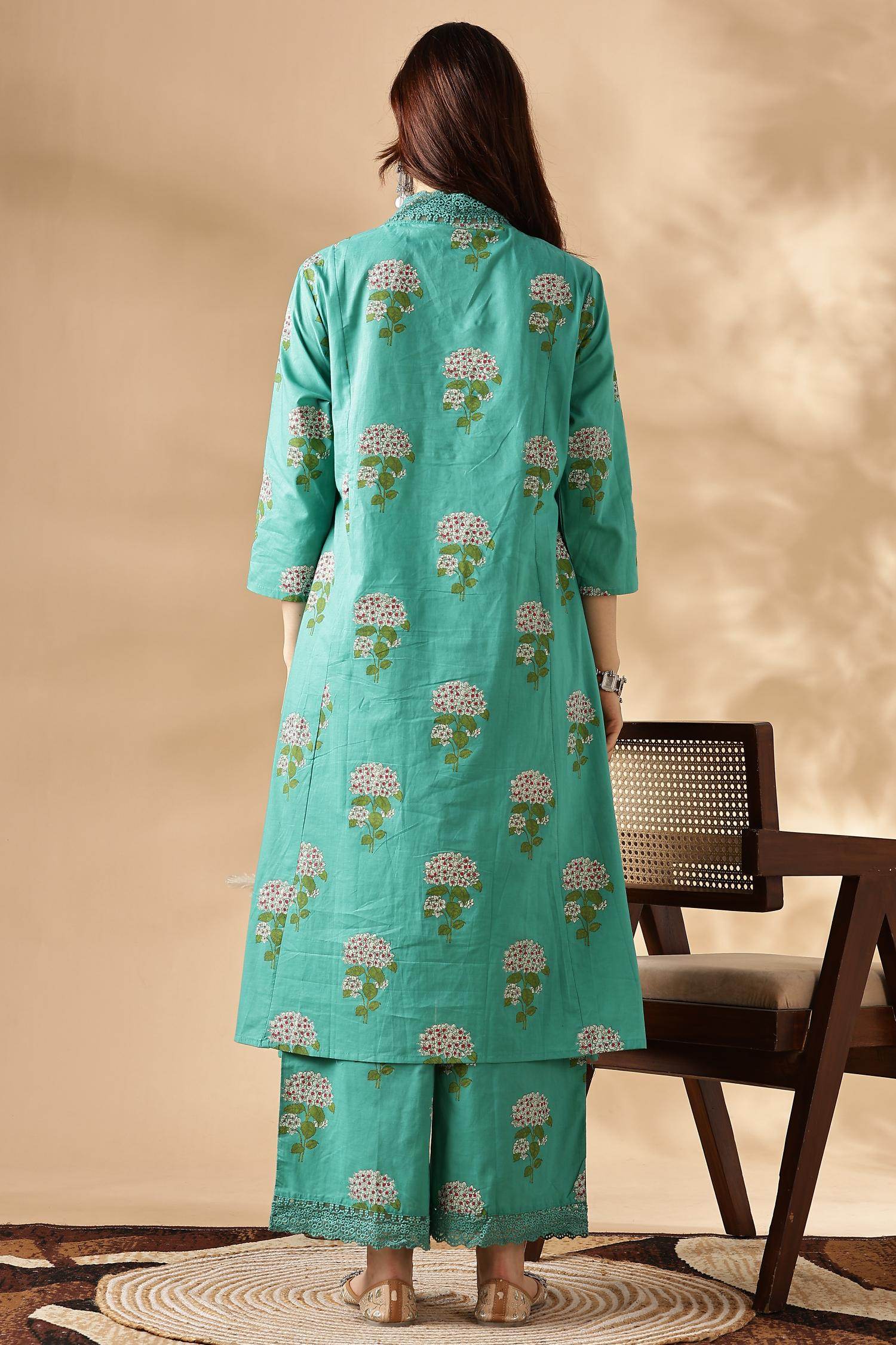 Karishma Cotton Green Kurta Set with Dupatta - BulBul