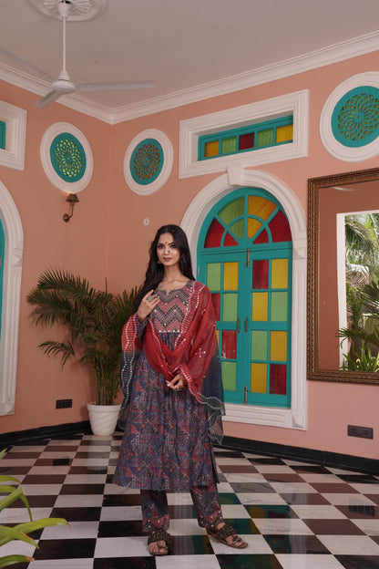 Torani Chanderi Red Kurta Set with Dupatta - BulBul