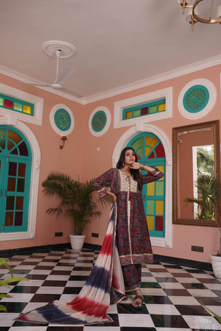 Sarita Chanderi Red Kurta Set with Dupatta - BulBul