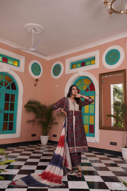 Sarita Chanderi Red Kurta Set with Dupatta - BulBul