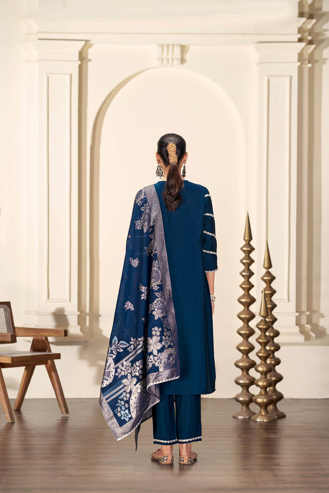 Almina Navy Silk Kurta Set with Dupatta - BulBul