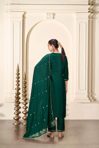 Gita Green Silk Kurta Set with Dupatta - BulBul