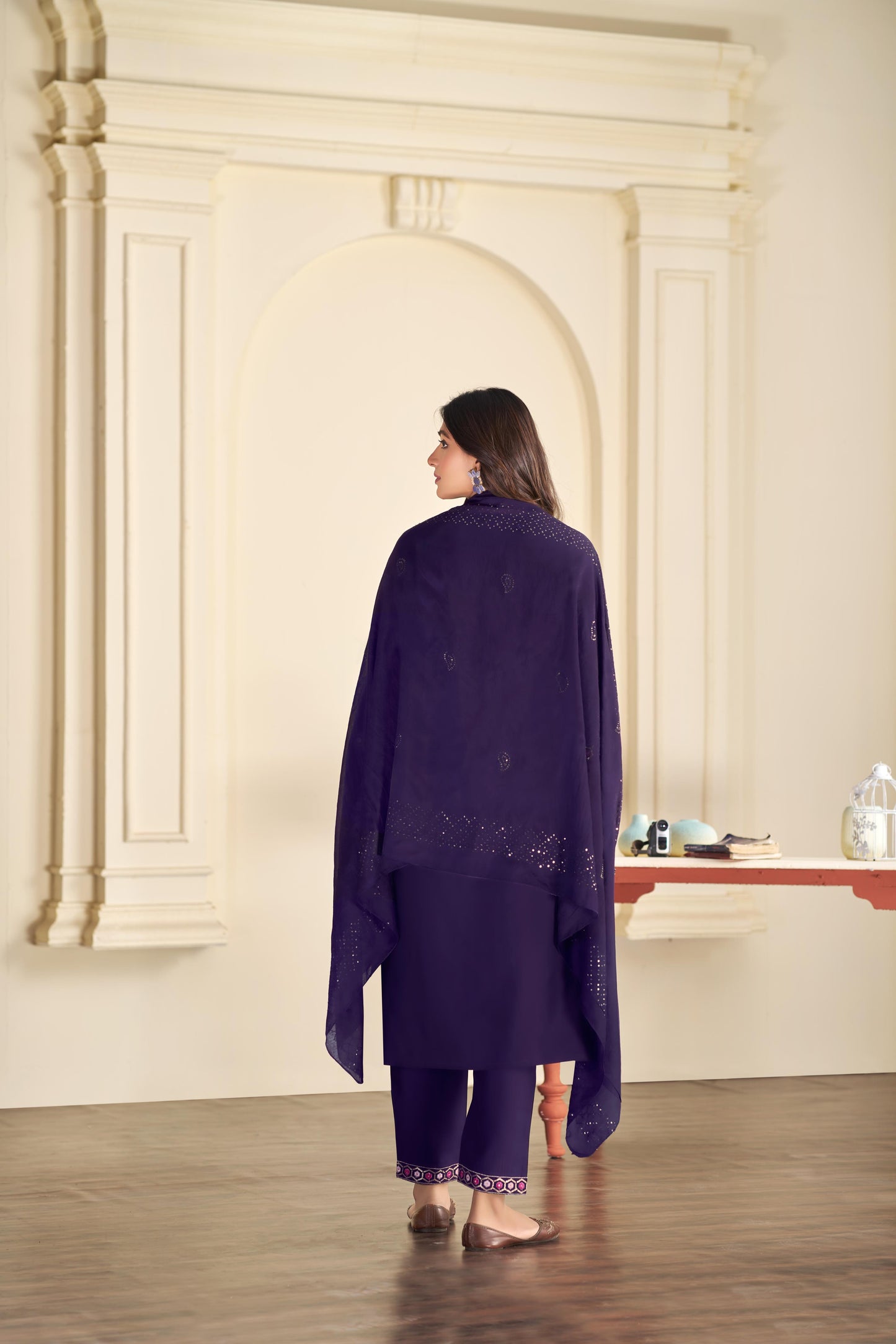 BulBul Samira Purple Embroidered Roman Silk  Salwar Suit