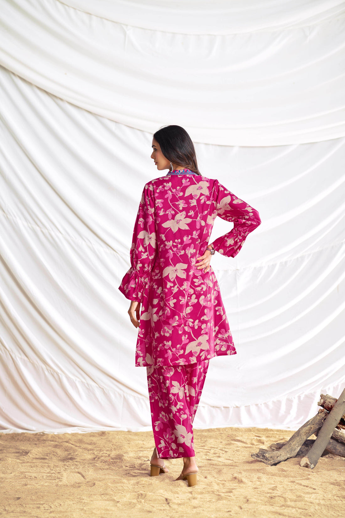 Preha Fuschia Chanderi Co-Ord Set - BulBul