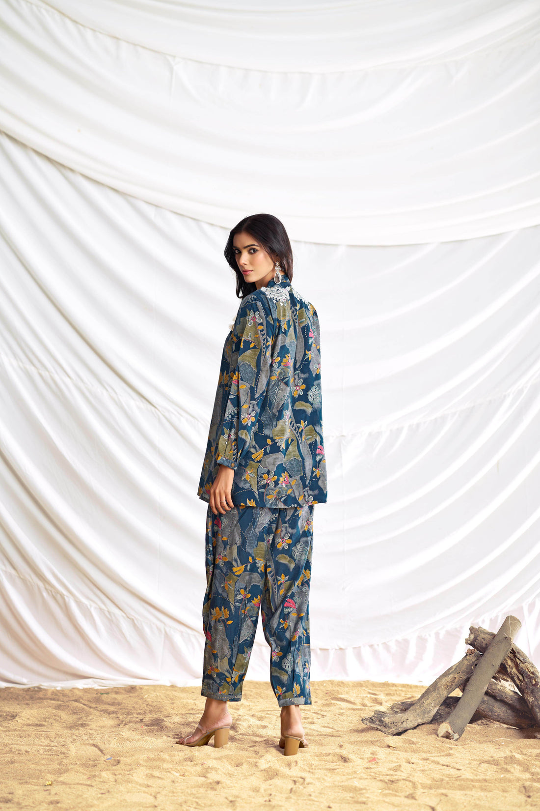 Nilisha Teal Chanderi Co-Ord Set - BulBul