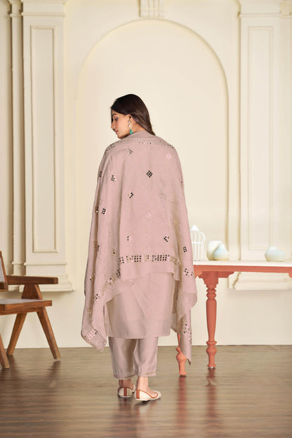 Prachi Silk Beige Kurta Set with Dupatta - BulBul