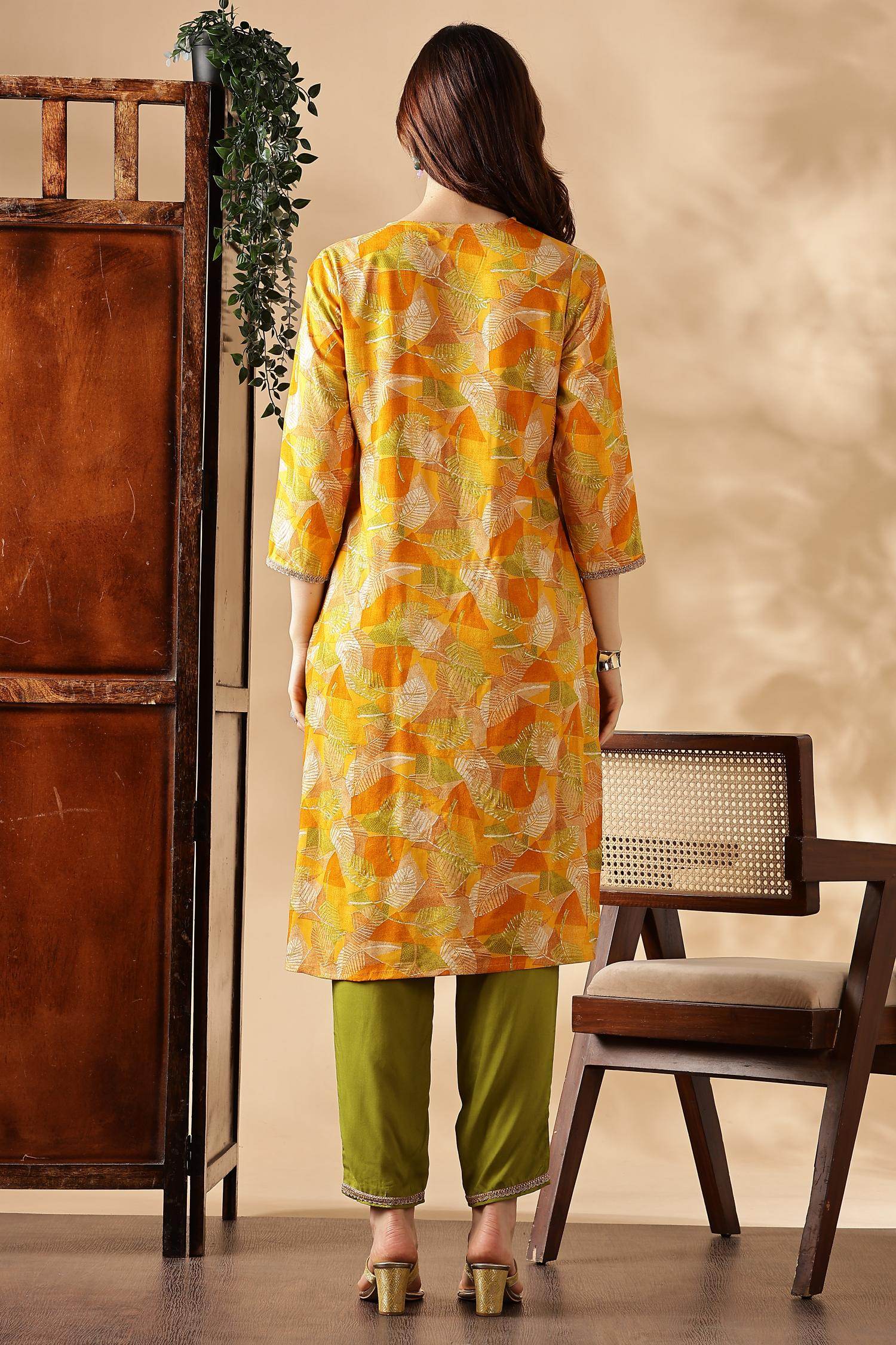 Darshita Mustard Rayon Kurta Set with Dupatta - BulBul