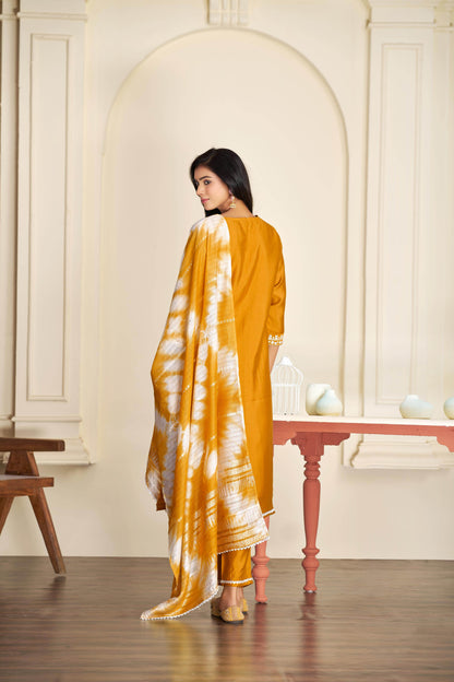 Shreya Silk Mustard Kurta Set with Dupatta - BulBul