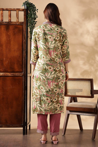 Aafiya Green Rayon Kurta Set with Dupatta - BulBul