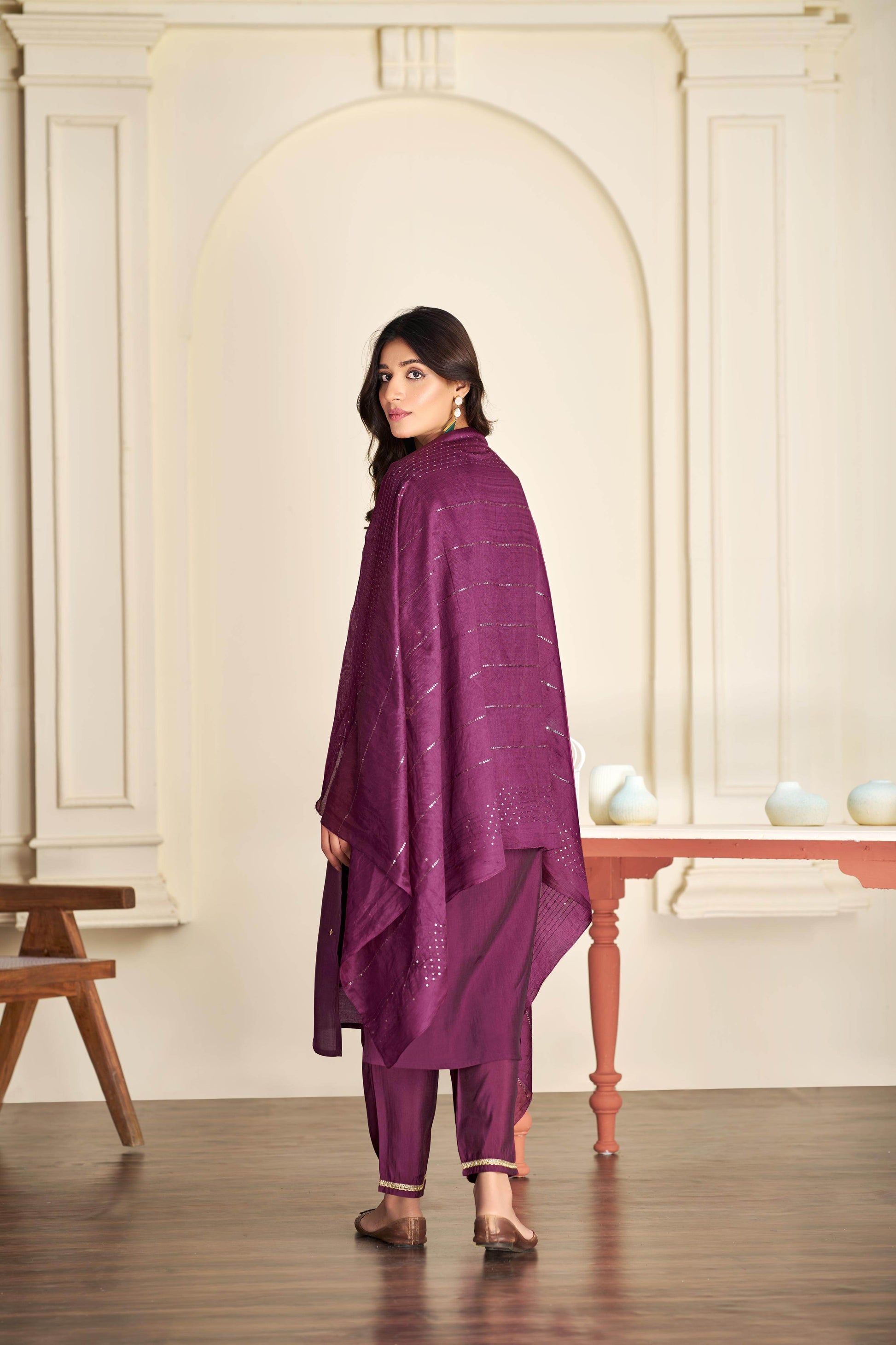 Nakshatra Purple Silk Kurta Set with Dupatta - BulBul