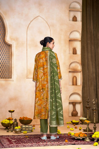 Rashmi Mustard Hand Zari and Sequins Embellished Work Suit Set in Chanderi Silk with Pure Cotton Mul Lining