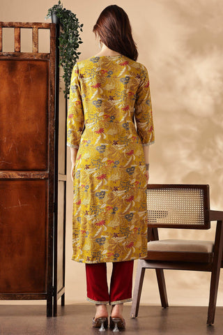 Alfina Yellow Rayon Kurta Set with Dupatta - BulBul
