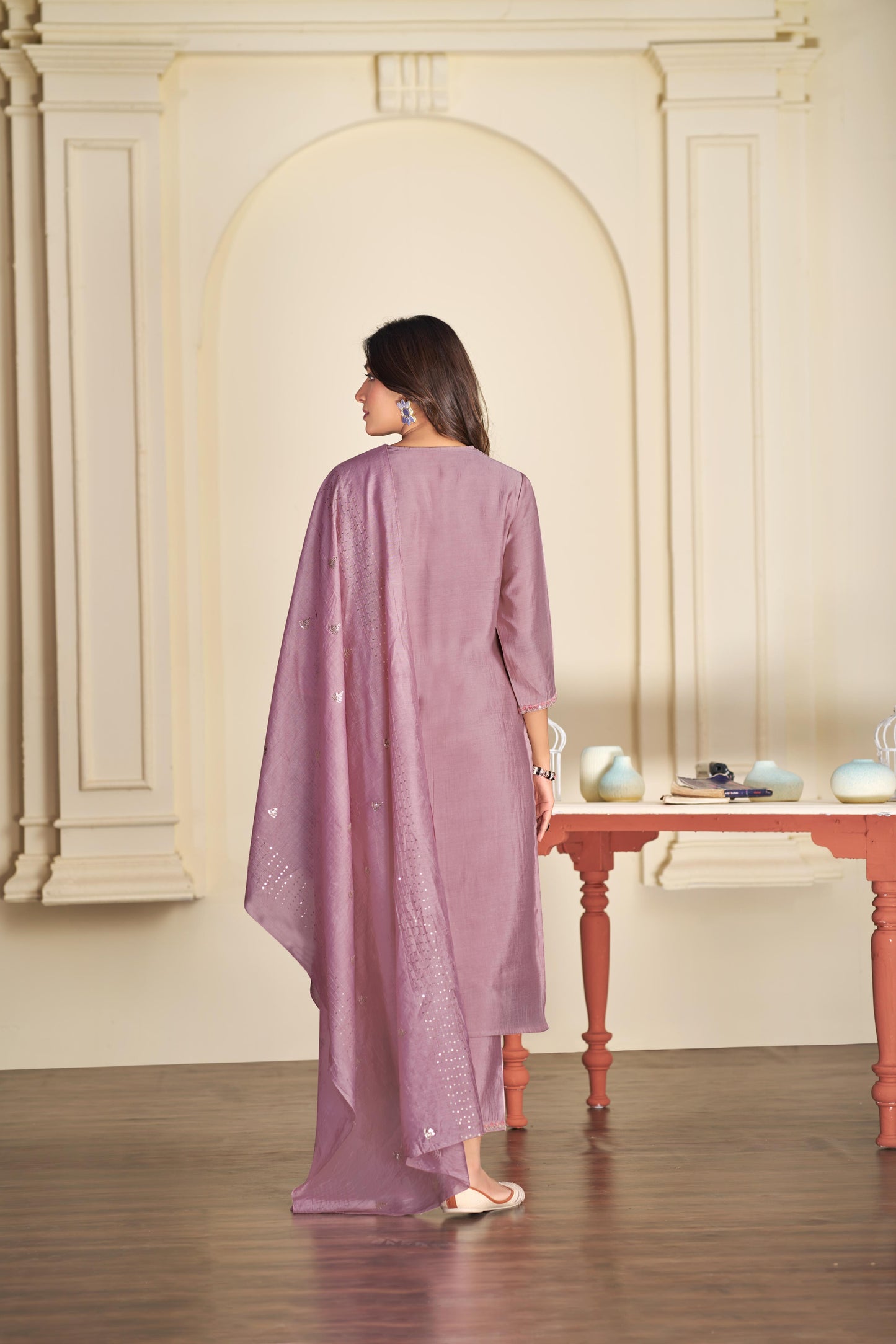 BulBul Preksha Mauve Embroidered Roman Silk  Salwar Suit