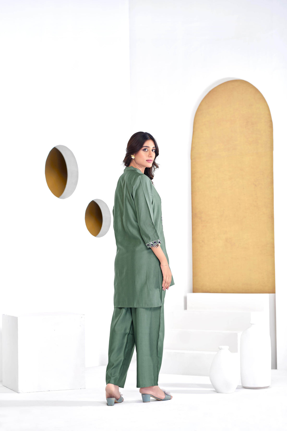 Deepti Chanderi Olive Co-Ord Set - BulBul