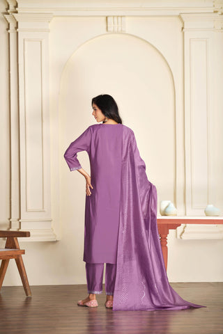 Mira Purple Silk Kurta Set with Dupatta - BulBul