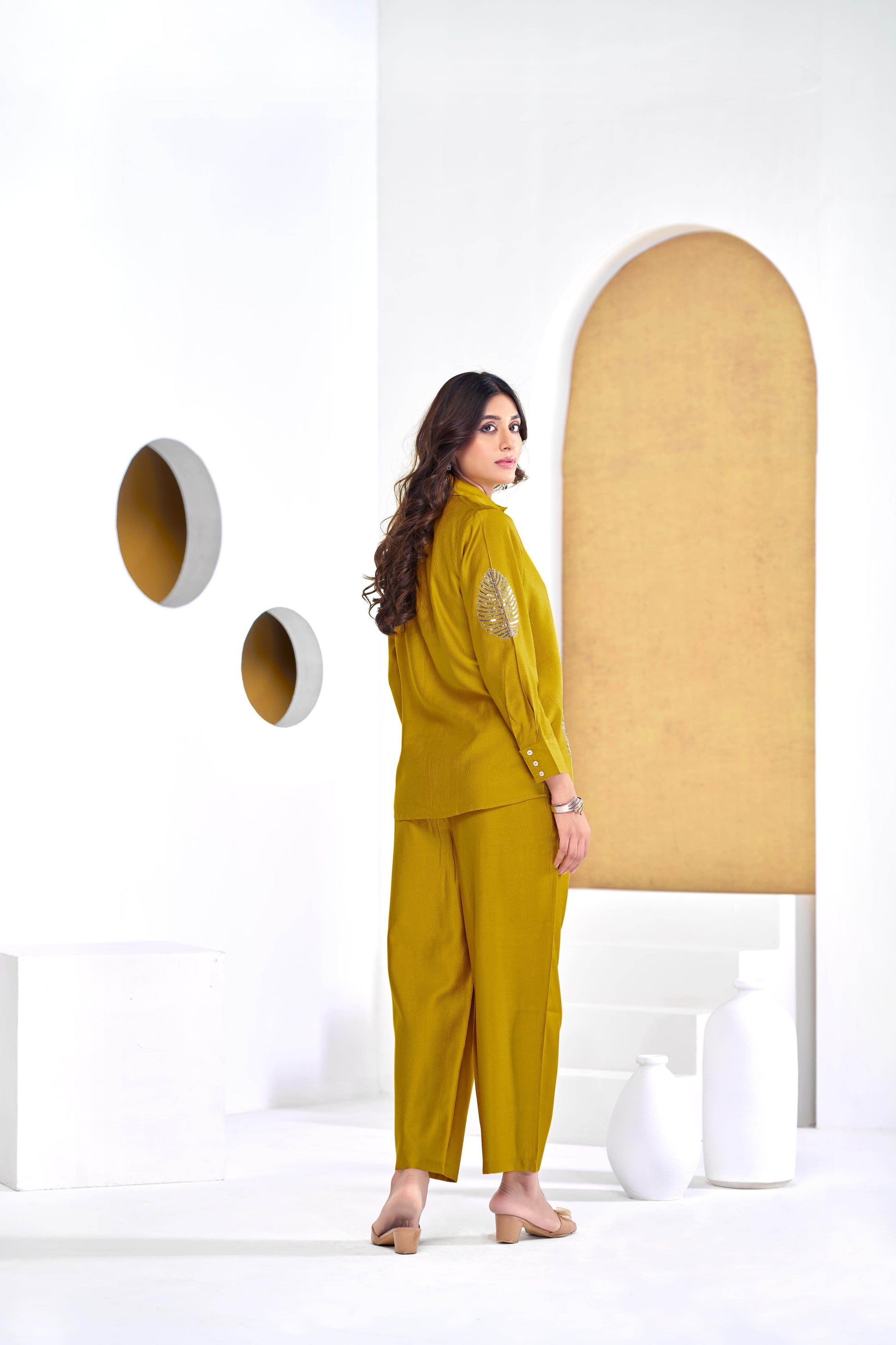 Saroj Mustard Chanderi Co-Ord Set - BulBul