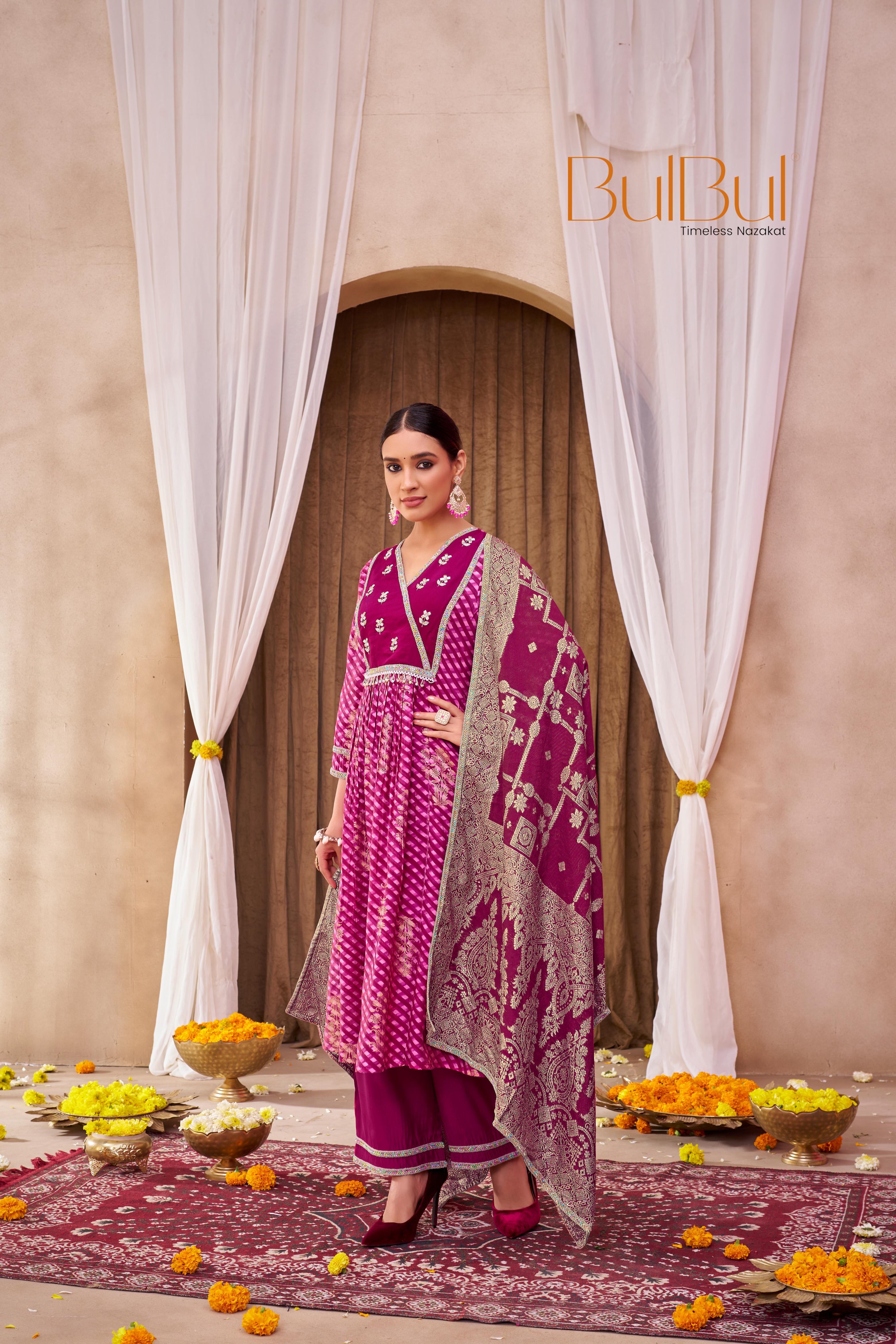 Rashmi Fuchsia Hand Embellished Multicolor Bead and Sequins Work Suit Set in Chanderi Silk with Pure Cotton Mul Lining