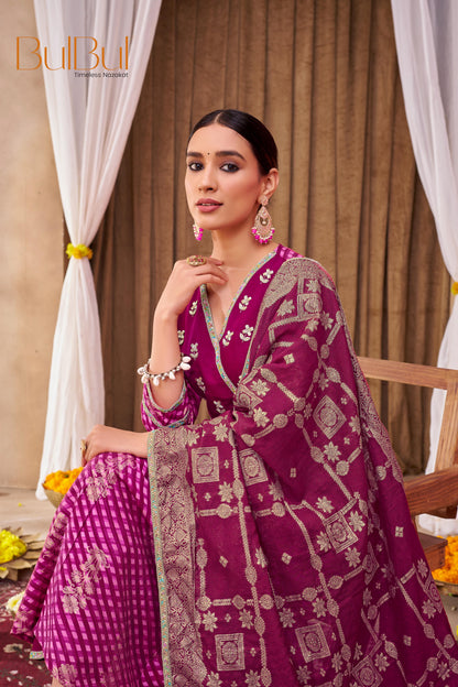 Rashmi Fuchsia Hand Embellished Multicolor Bead and Sequins Work Suit Set in Chanderi Silk with Pure Cotton Mul Lining