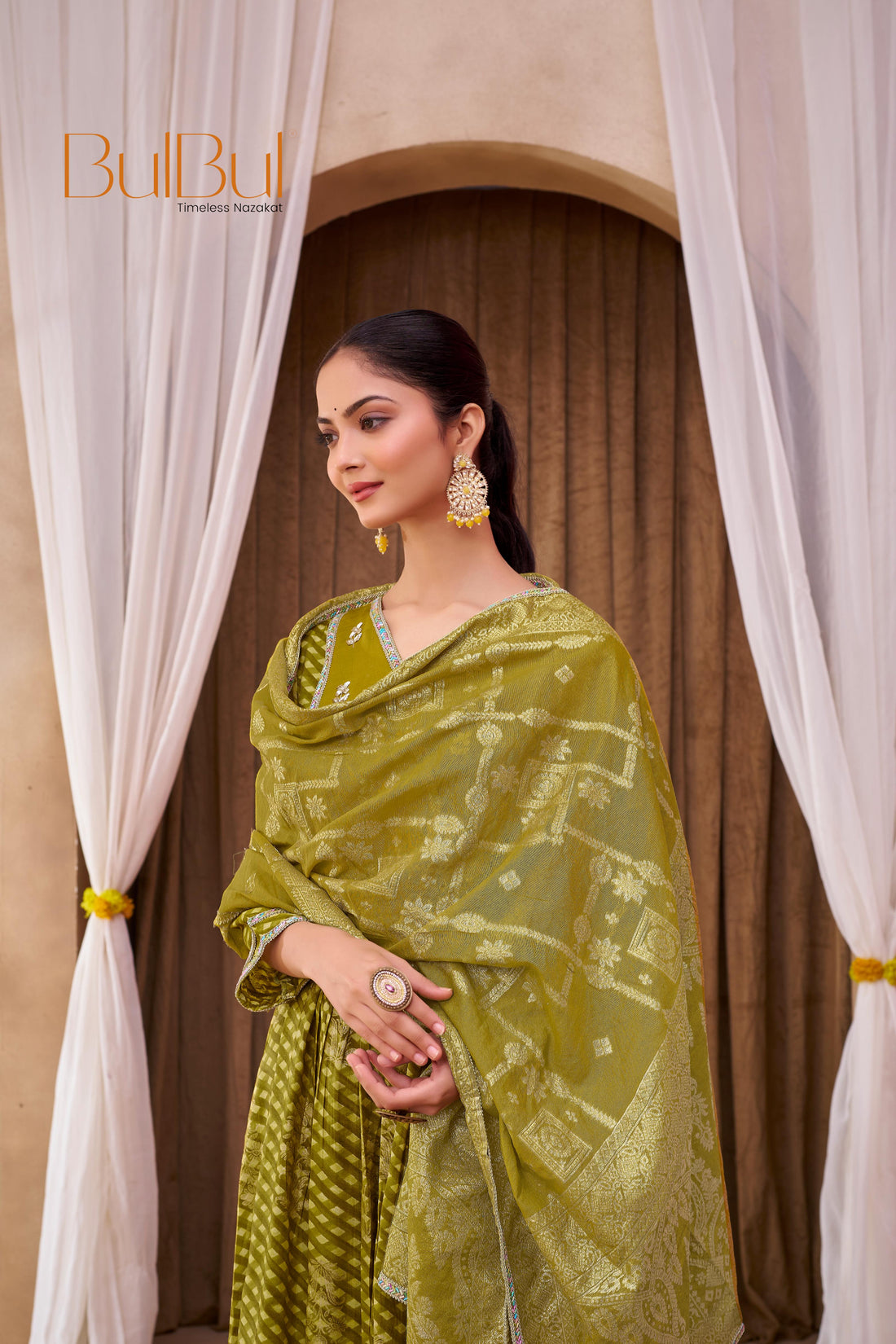 Rashmi Mehndi Green Hand Embellished Multicolor Bead and Sequins Work Suit Set in Chanderi Silk with Pure Cotton Mul Lining
