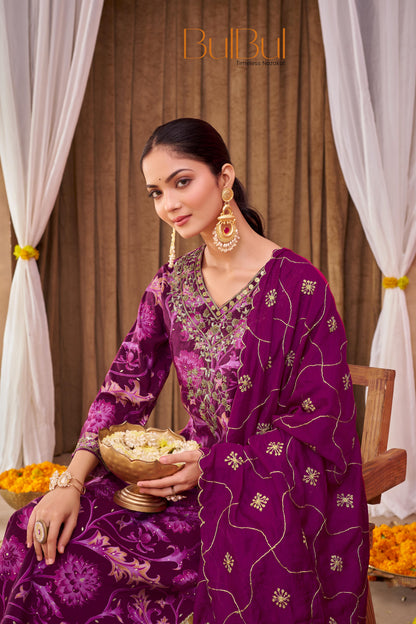 Rashmi Pink Hand Sequins and Bead Embellished Neckline and Zari Work Suit Set in Chanderi Silk with Pure Cotton Mul Lining