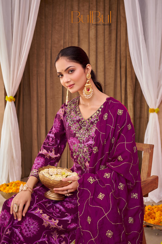 Rashmi Pink Hand Sequins and Bead Embellished Neckline and Zari Work Suit Set in Chanderi Silk with Pure Cotton Mul Lining