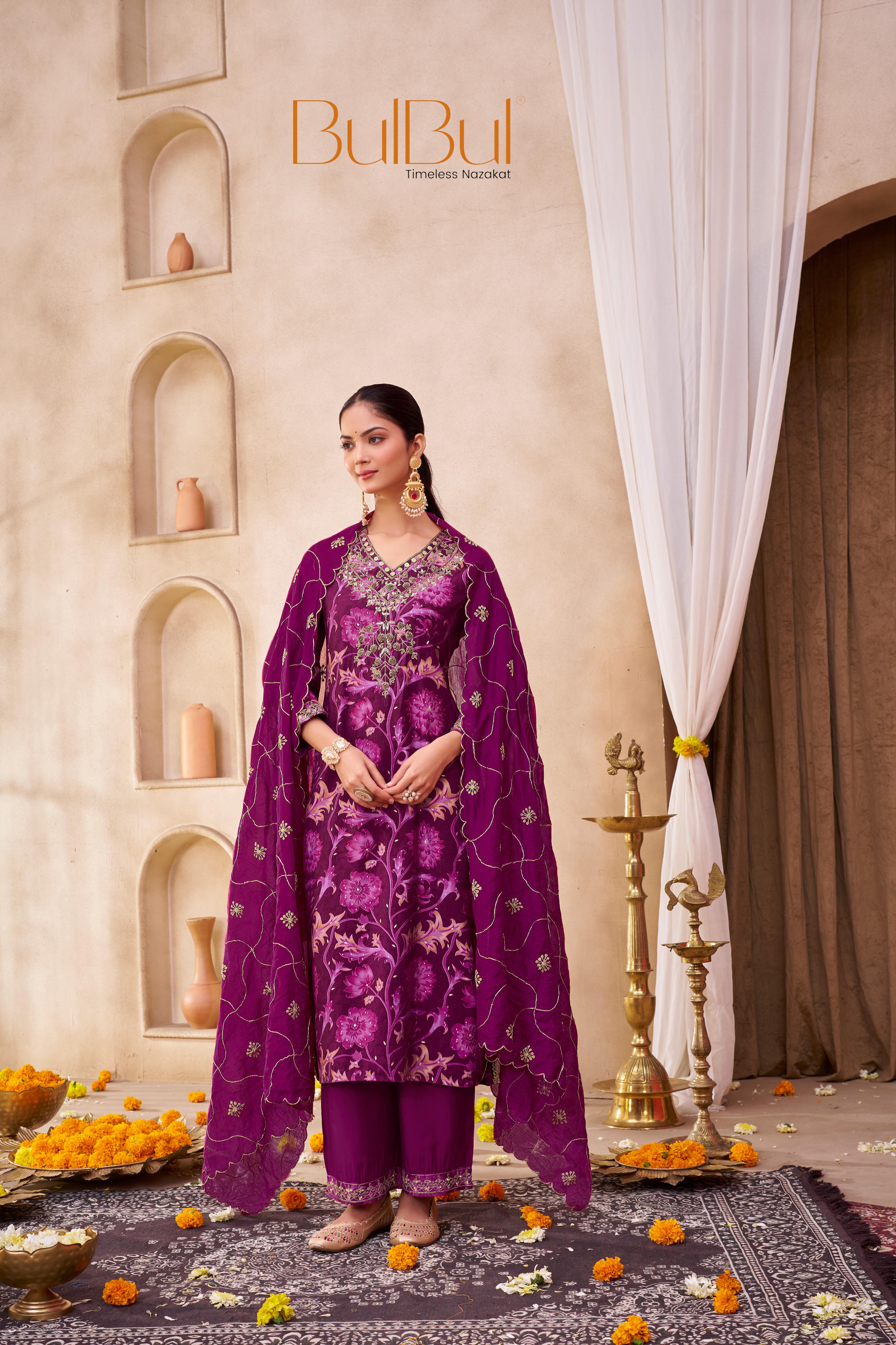 Rashmi Pink Hand Sequins and Bead Embellished Neckline and Zari Work Suit Set in Chanderi Silk with Pure Cotton Mul Lining