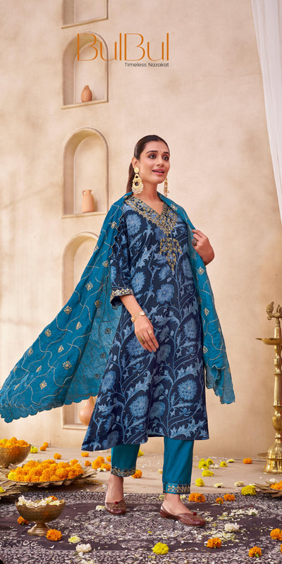 Rashmi Chanderi Navy Kurta Set with Dupatta