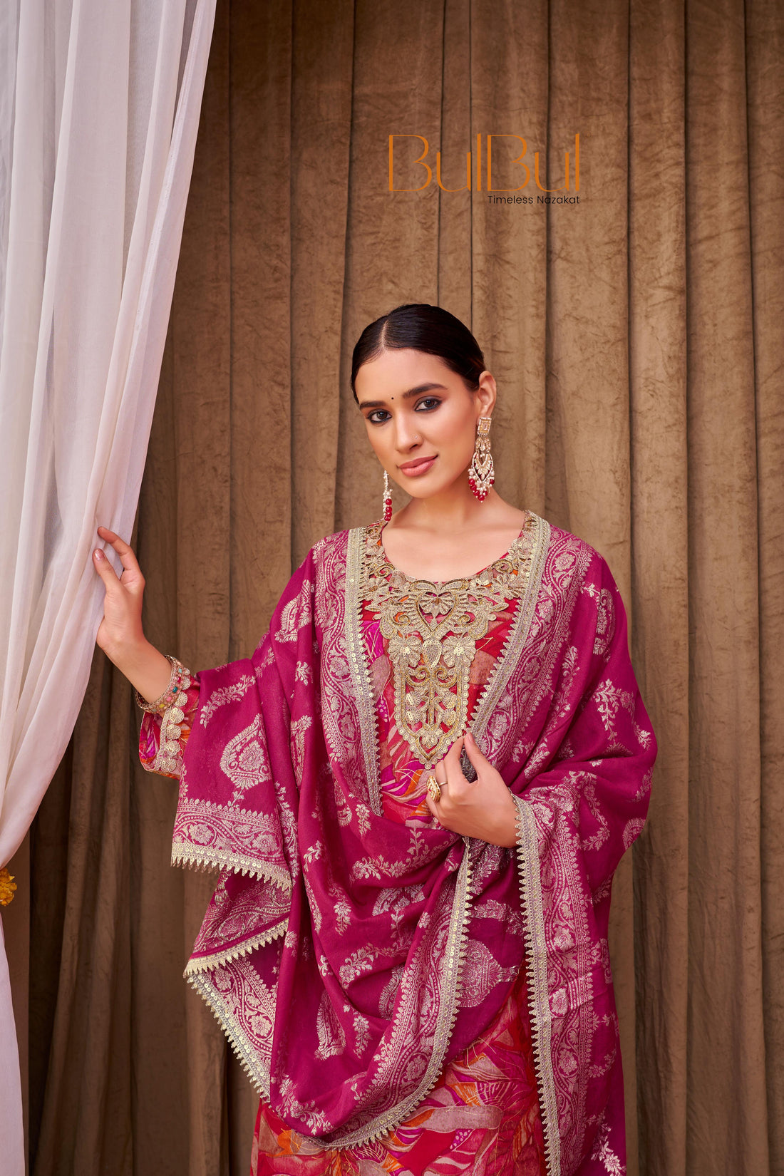 Rashmi Fuchsia Hand Zari and Sequins Embellished Work Suit Set in Chanderi Silk with Pure Cotton Mul Lining