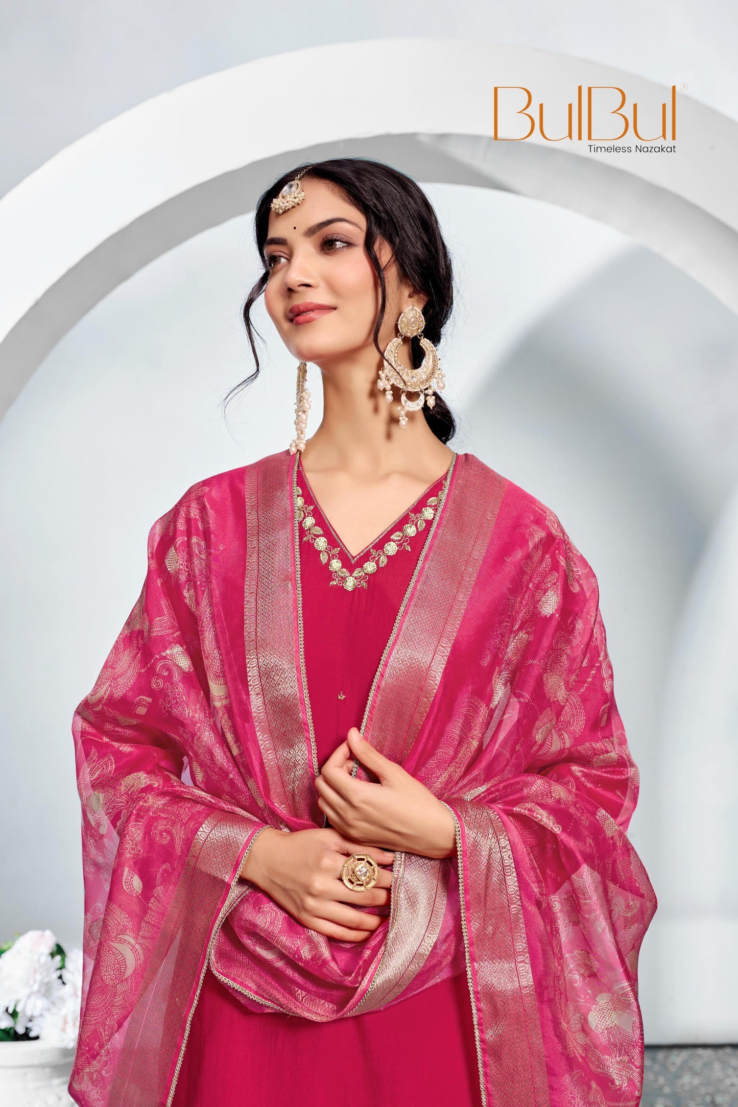 Nirjari Red Silk Kurta Set with Dupatta