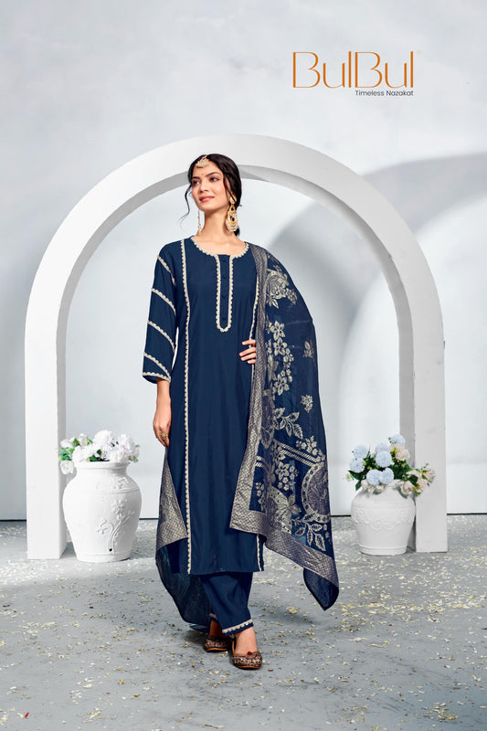 Almina Navy Silk Kurta Set with Dupatta