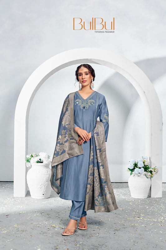 Shruti Iceblue Silk Kurta Set with Dupatta