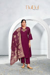 Shruti Silk Wine Kurta Set with Dupatta