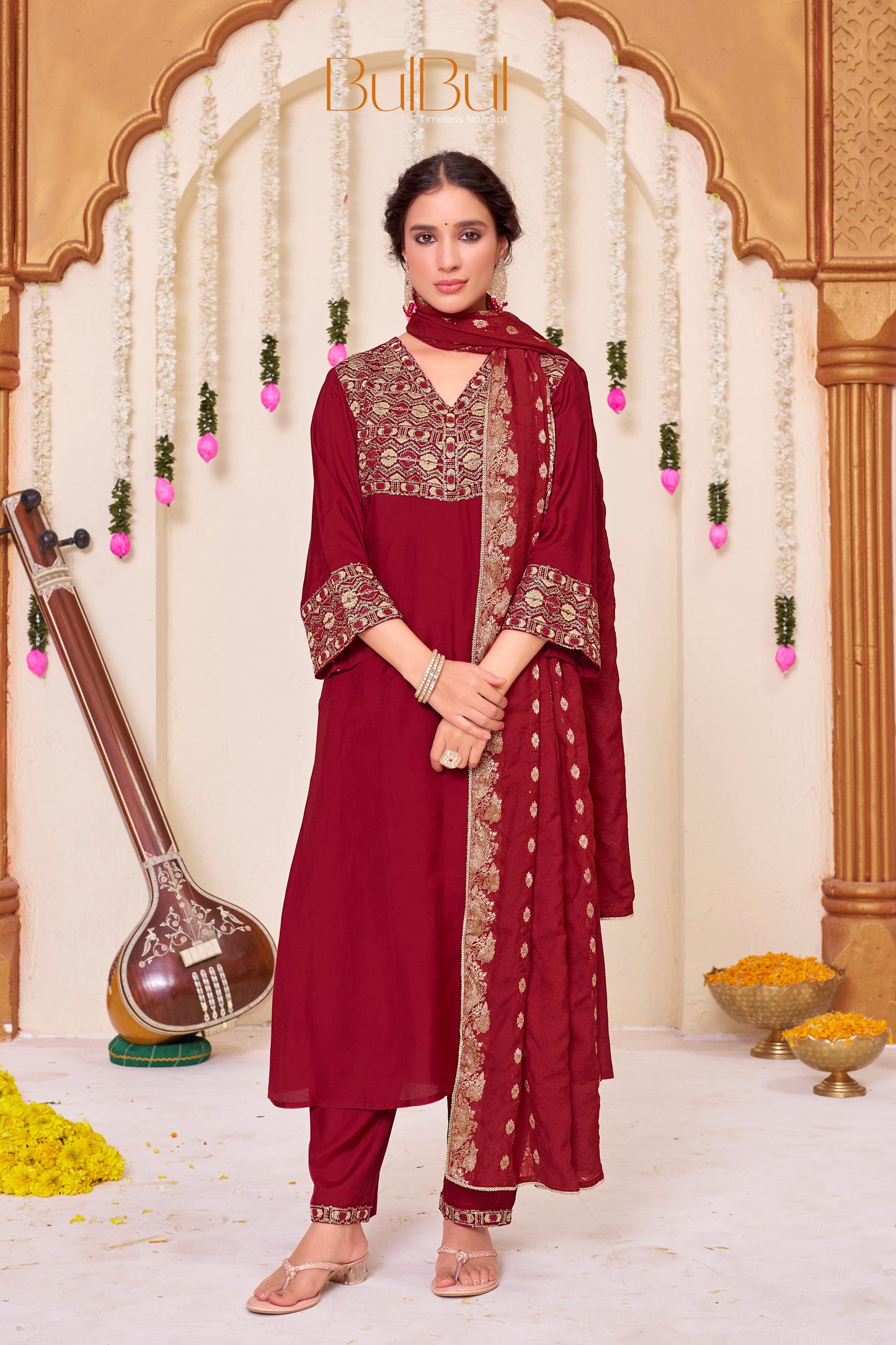 Ashima Red Muslin Kurta Set with Dupatta