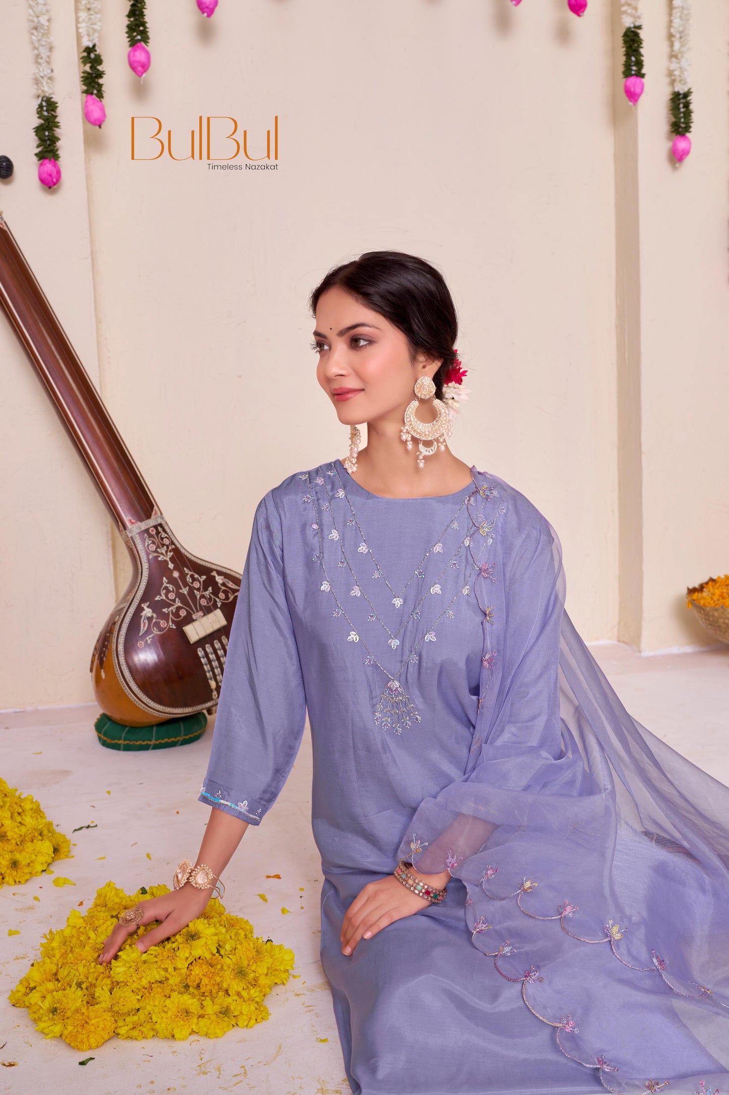 Roshni Muslin Purple Kurta Set with Dupatta