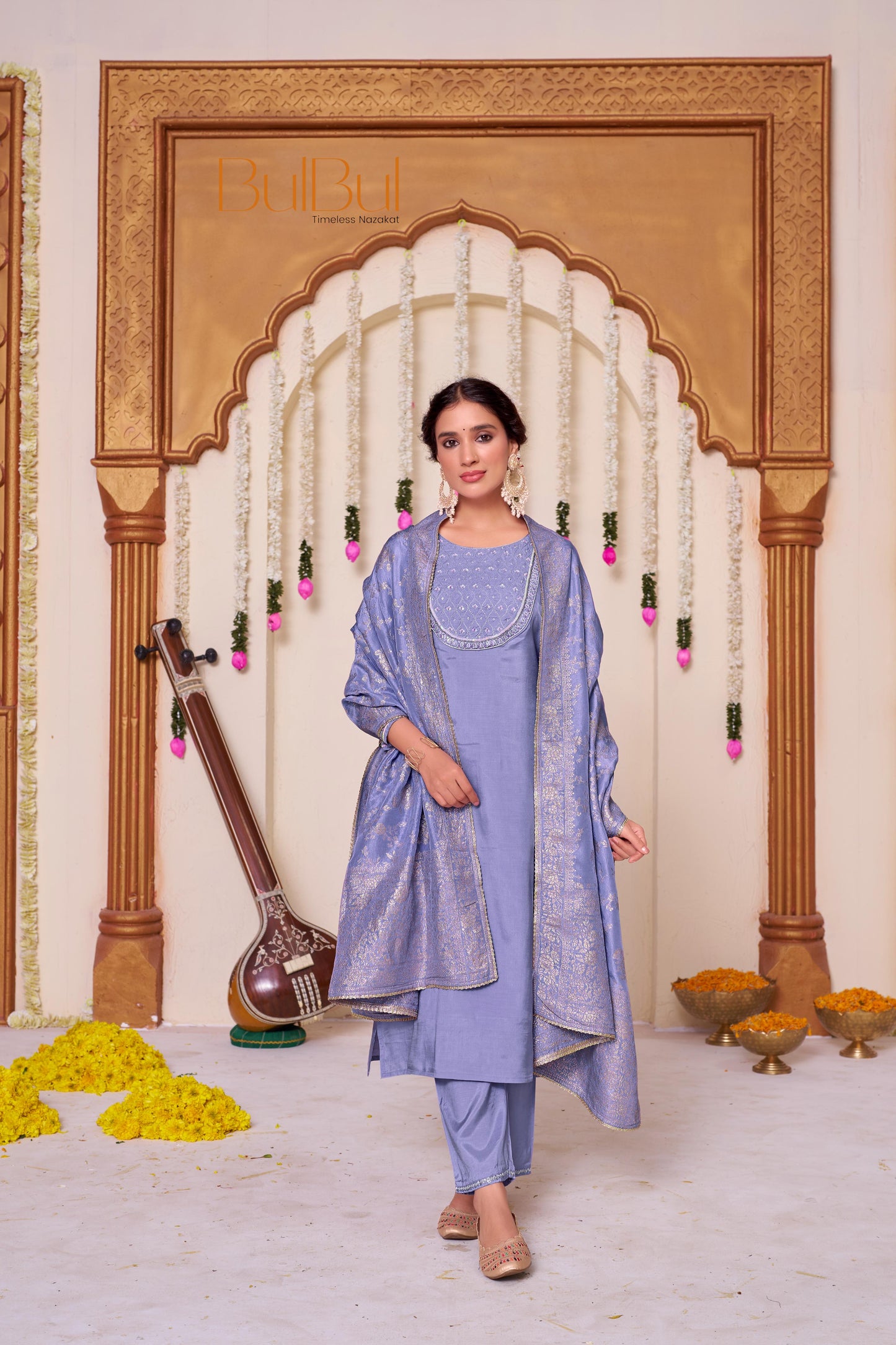 Sehmat Purple Muslin Kurta Set with Dupatta