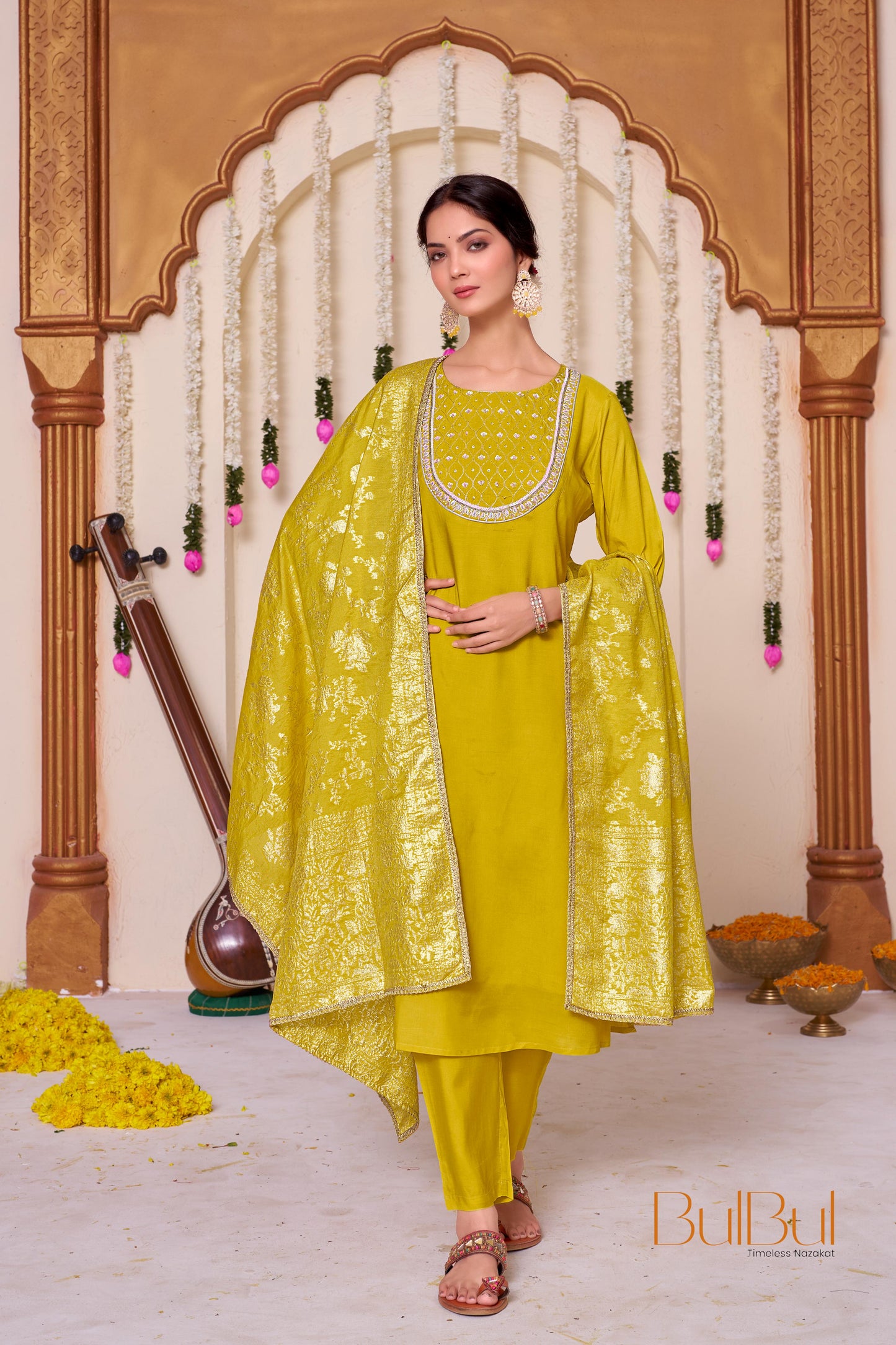 Sehmat Yellow Muslin Kurta Set with Dupatta