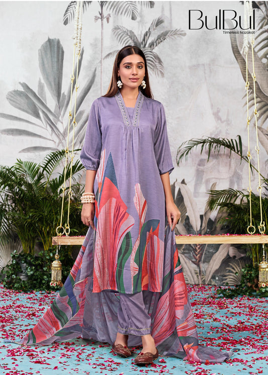 Shama Purple Rayon Kurta Set with Dupatta