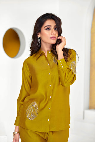 Saroj Mustard Chanderi Co-Ord Set - BulBul