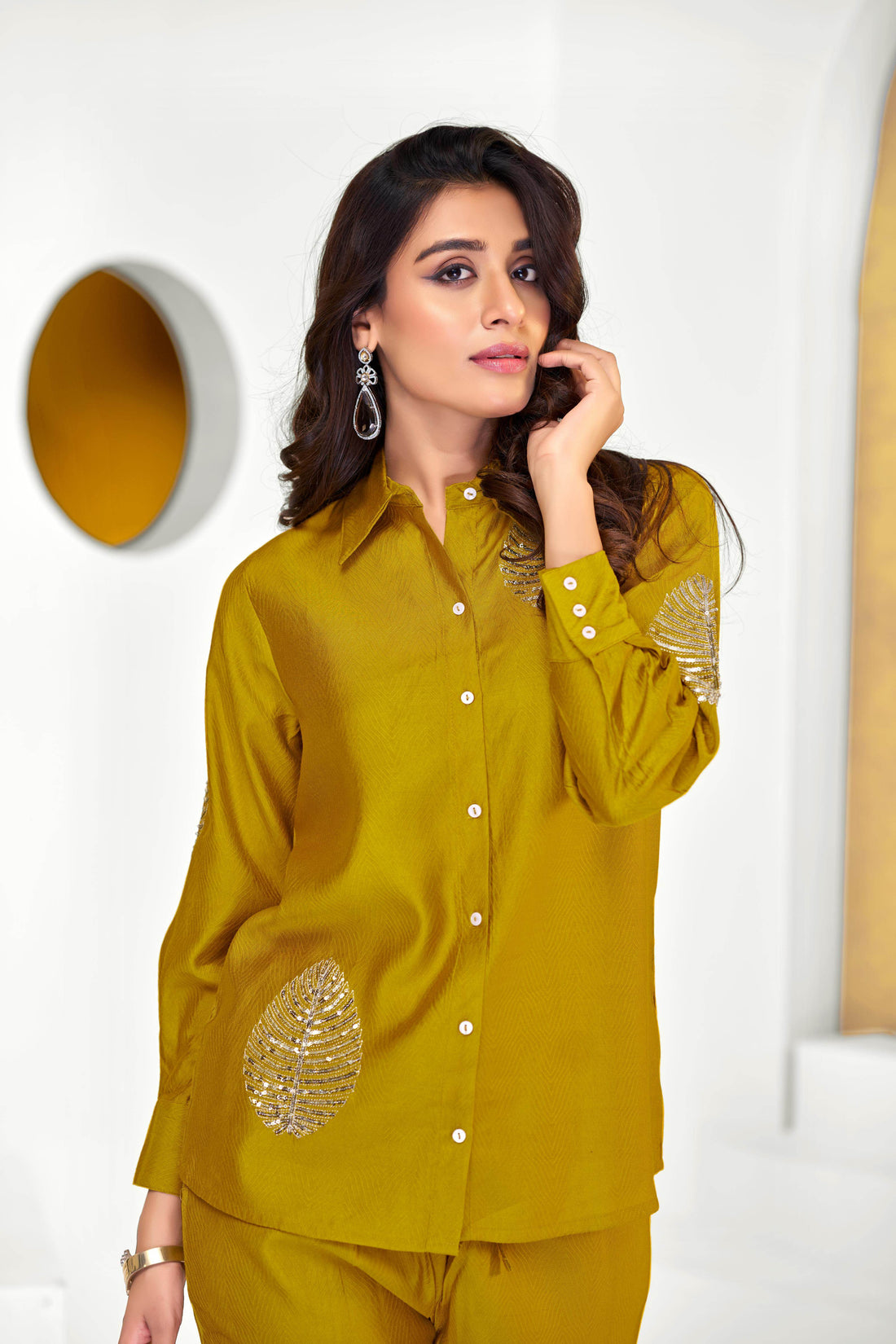 Saroj Mustard Chanderi Co-Ord Set - BulBul