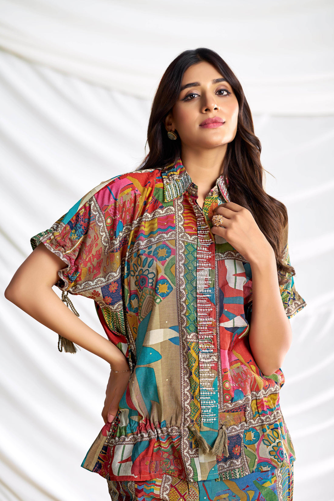 Kate Brown Chanderi Co-Ord Set - BulBul