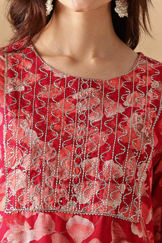 Simar Rayon Fuschia Kurta Set with Dupatta - BulBul
