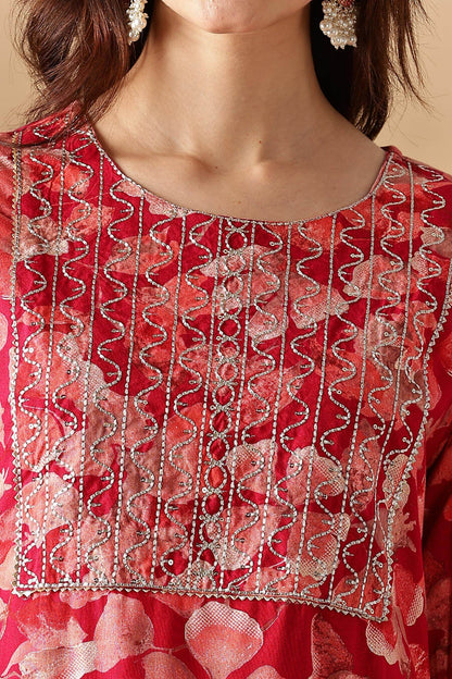 Simar Rayon Fuschia Kurta Set with Dupatta - BulBul