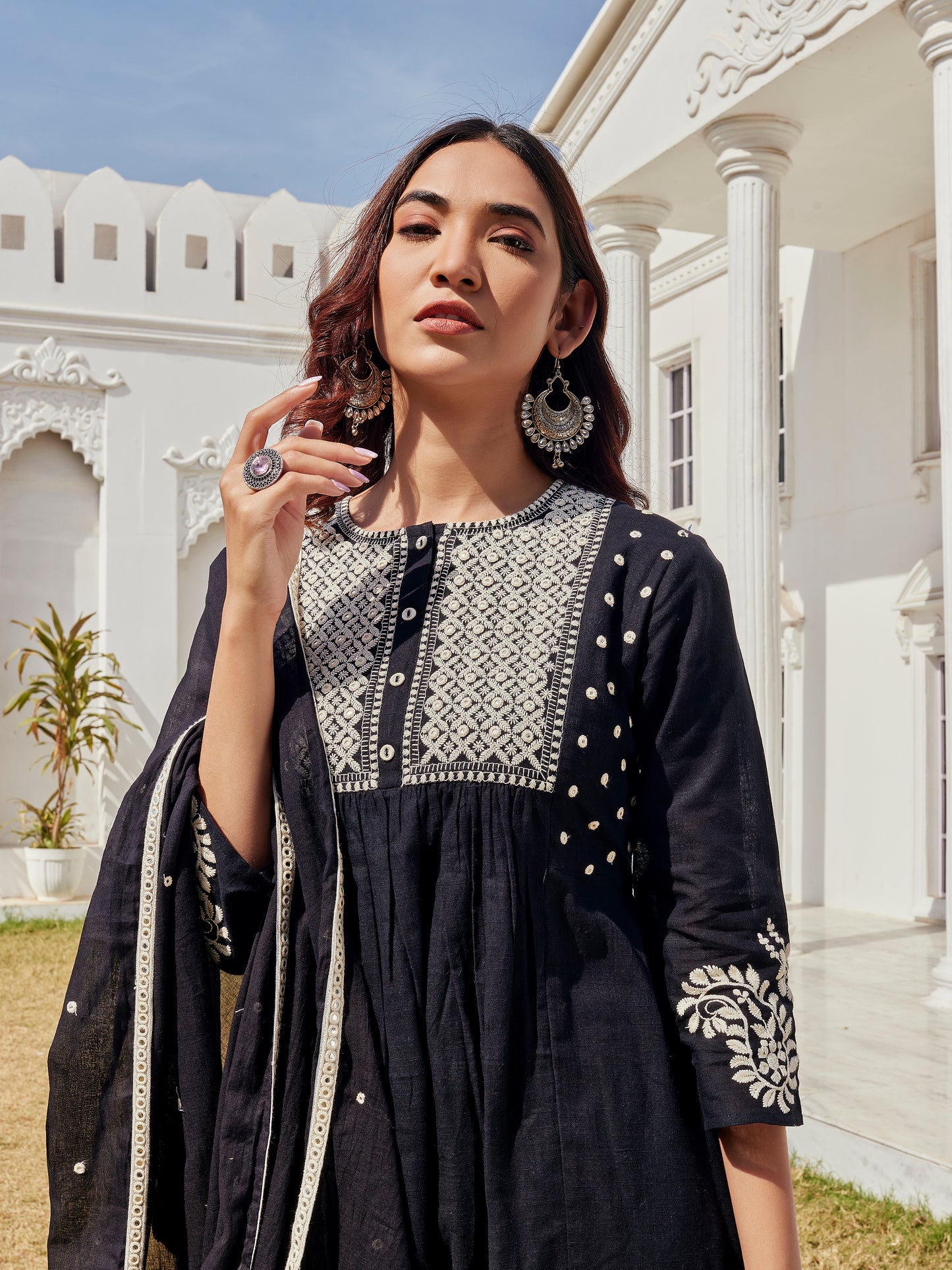 Abhilasha Cotton Black Kurta Set with Dupatta