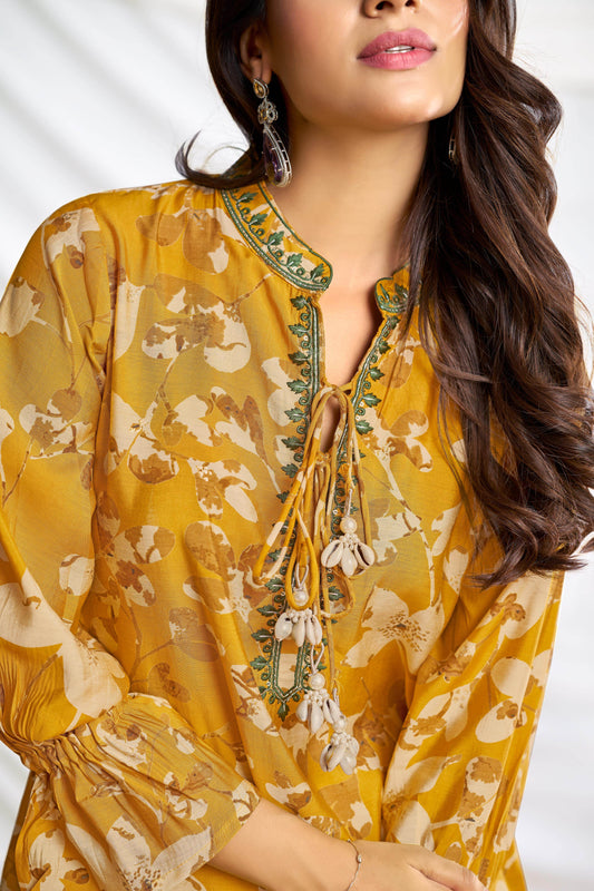 Preha Mustard Chanderi Co-Ord Set - BulBul