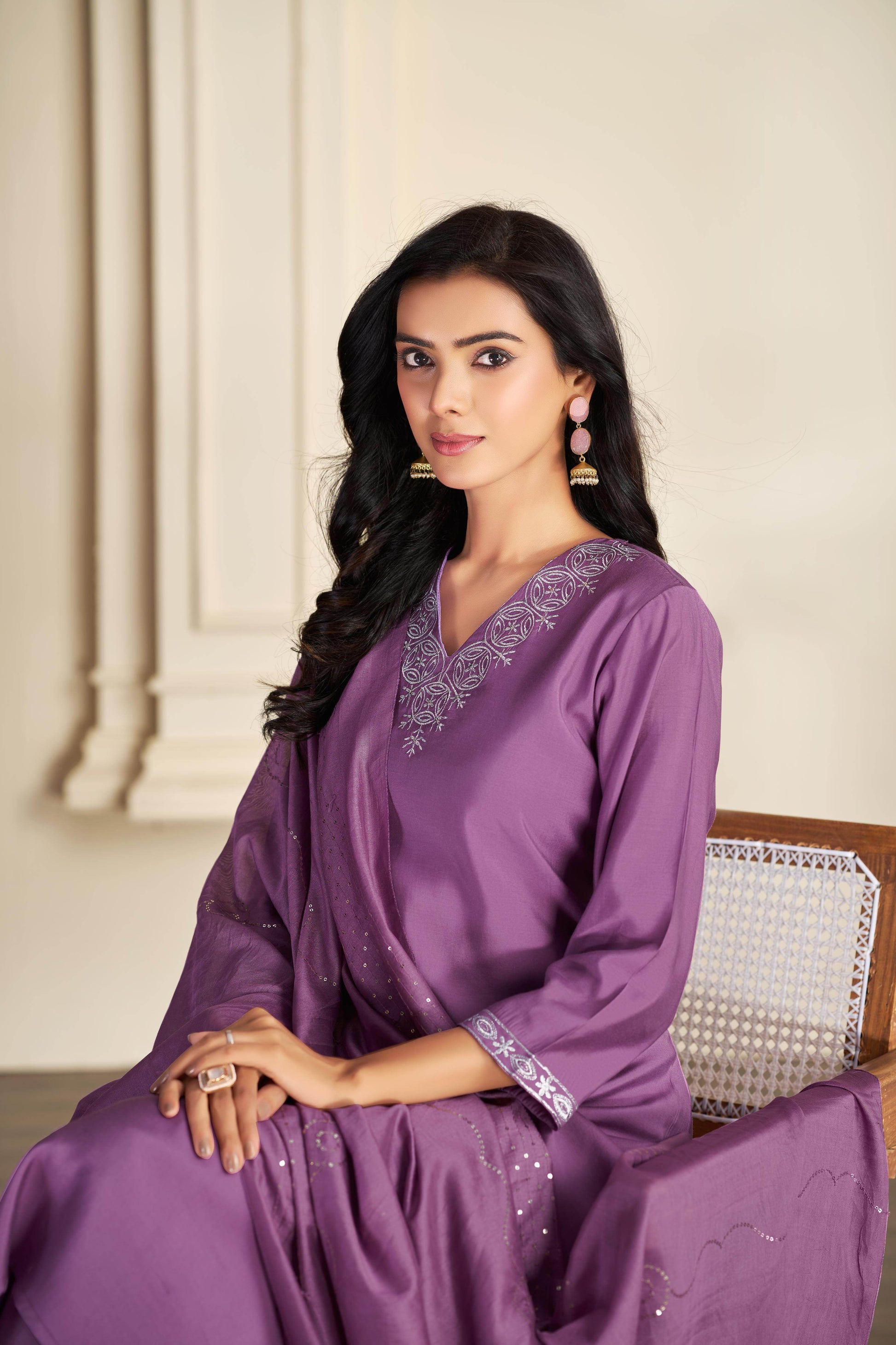 Mira Purple Silk Kurta Set with Dupatta - BulBul