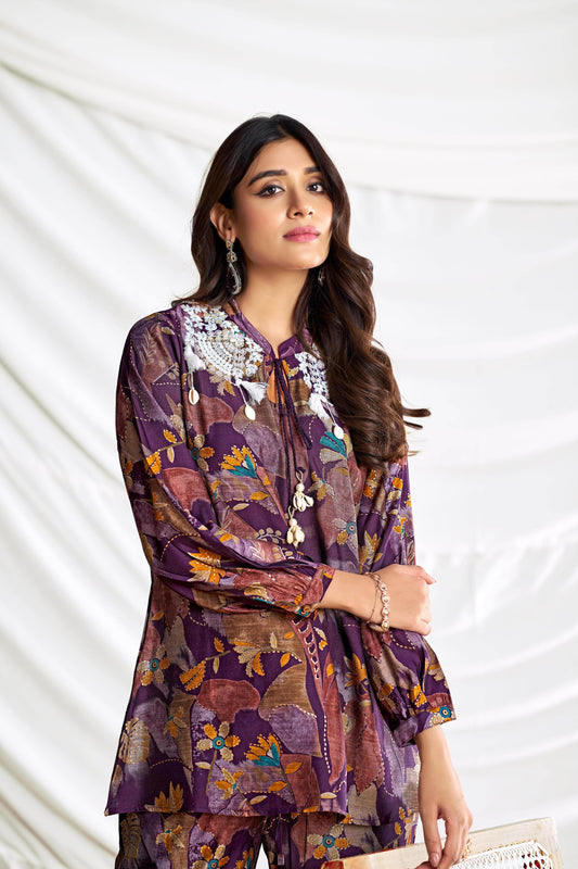 Nilisha Purple Chanderi Co-Ord Set - BulBul