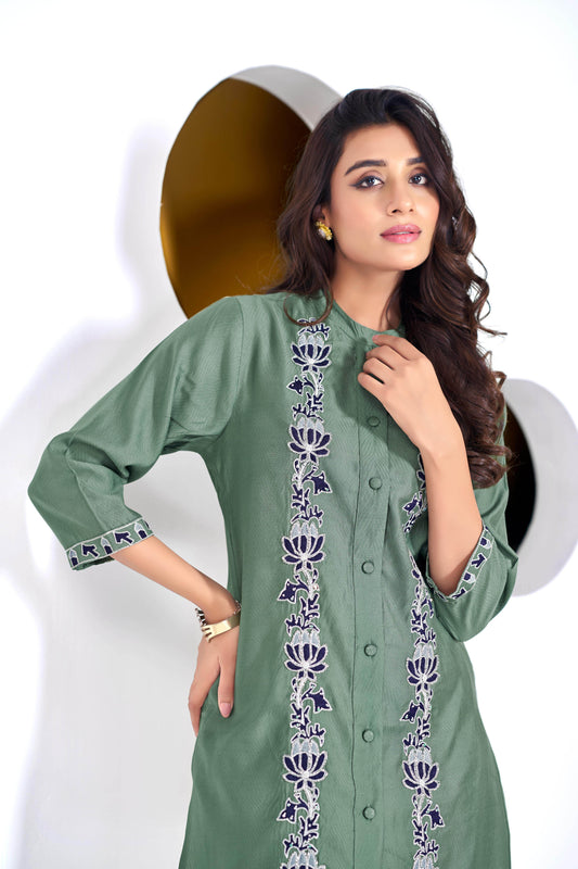 Deepti Chanderi Olive Co-Ord Set - BulBul