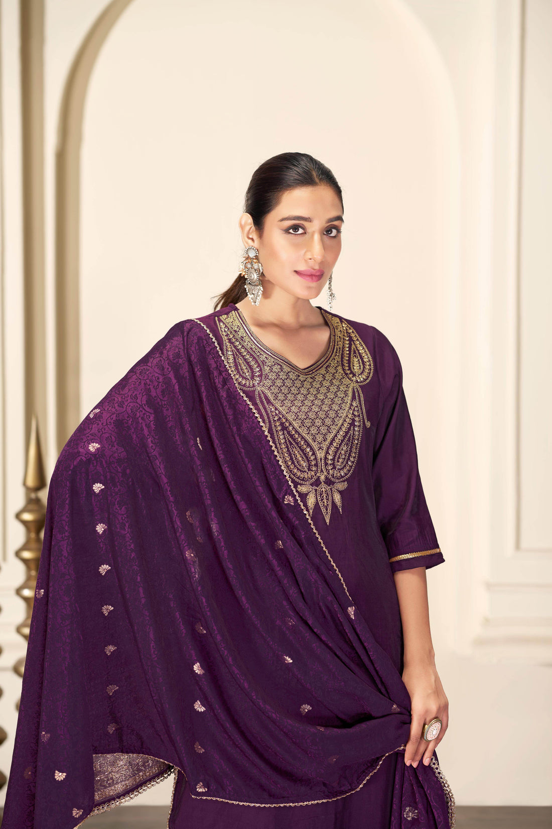 Gita Purple Silk Kurta Set with Dupatta - BulBul