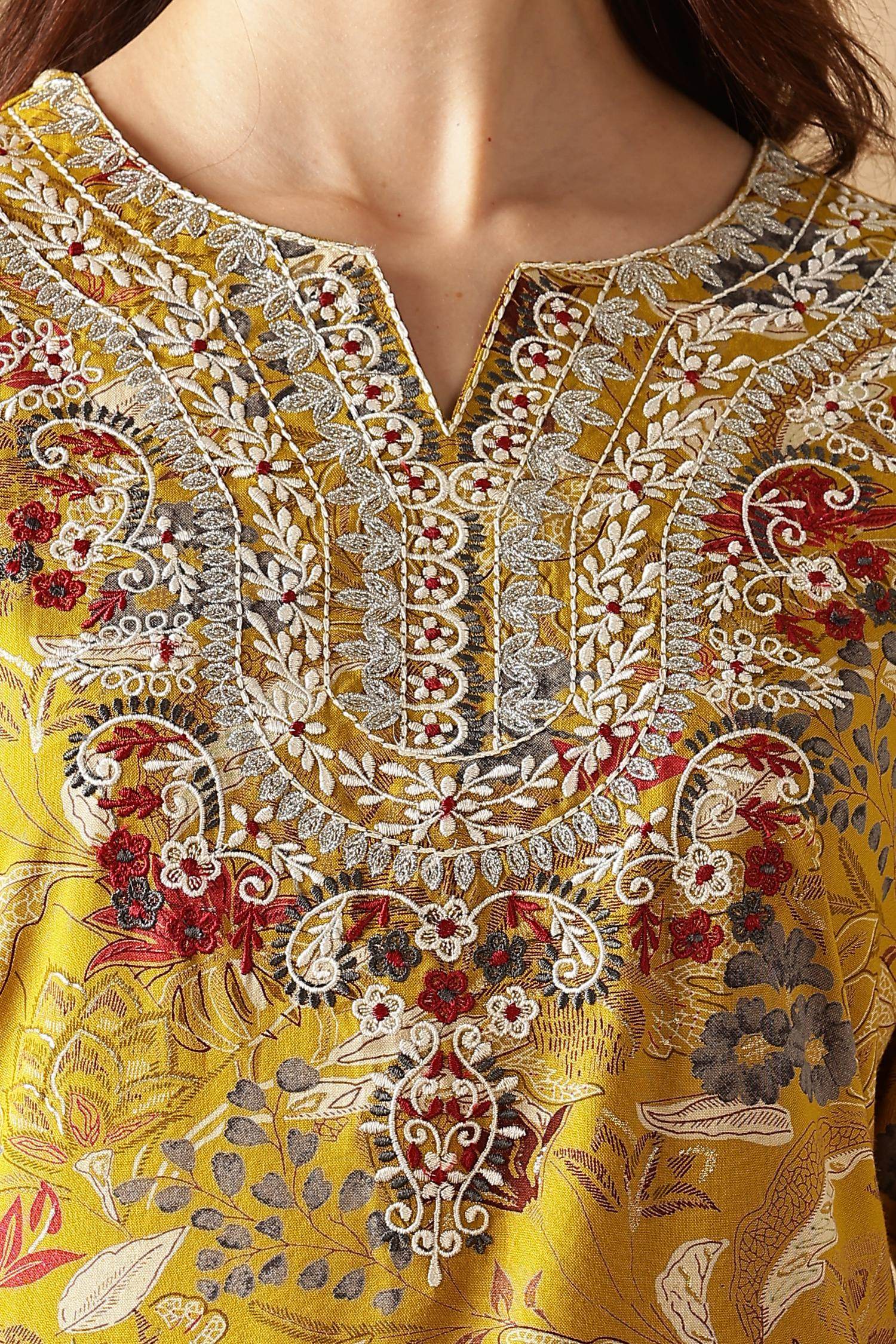 Alfina Yellow Rayon Kurta Set with Dupatta - BulBul
