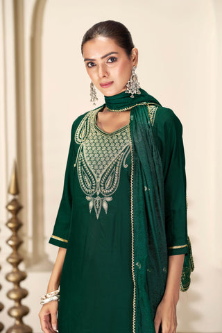 Gita Green Silk Kurta Set with Dupatta - BulBul